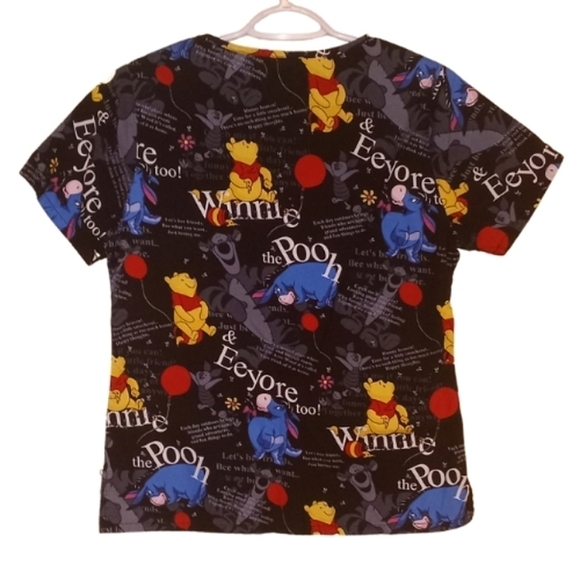 DISNEY Women's Scrub Top Winnie the Pooh & Friends Black XS EUC - Picture 2 of 3